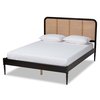 Baxton Studio Elston Mid-Century Charcoal Finished Wood and Synthetic Rattan Platform Bed-Queen 193-11487-ZORO